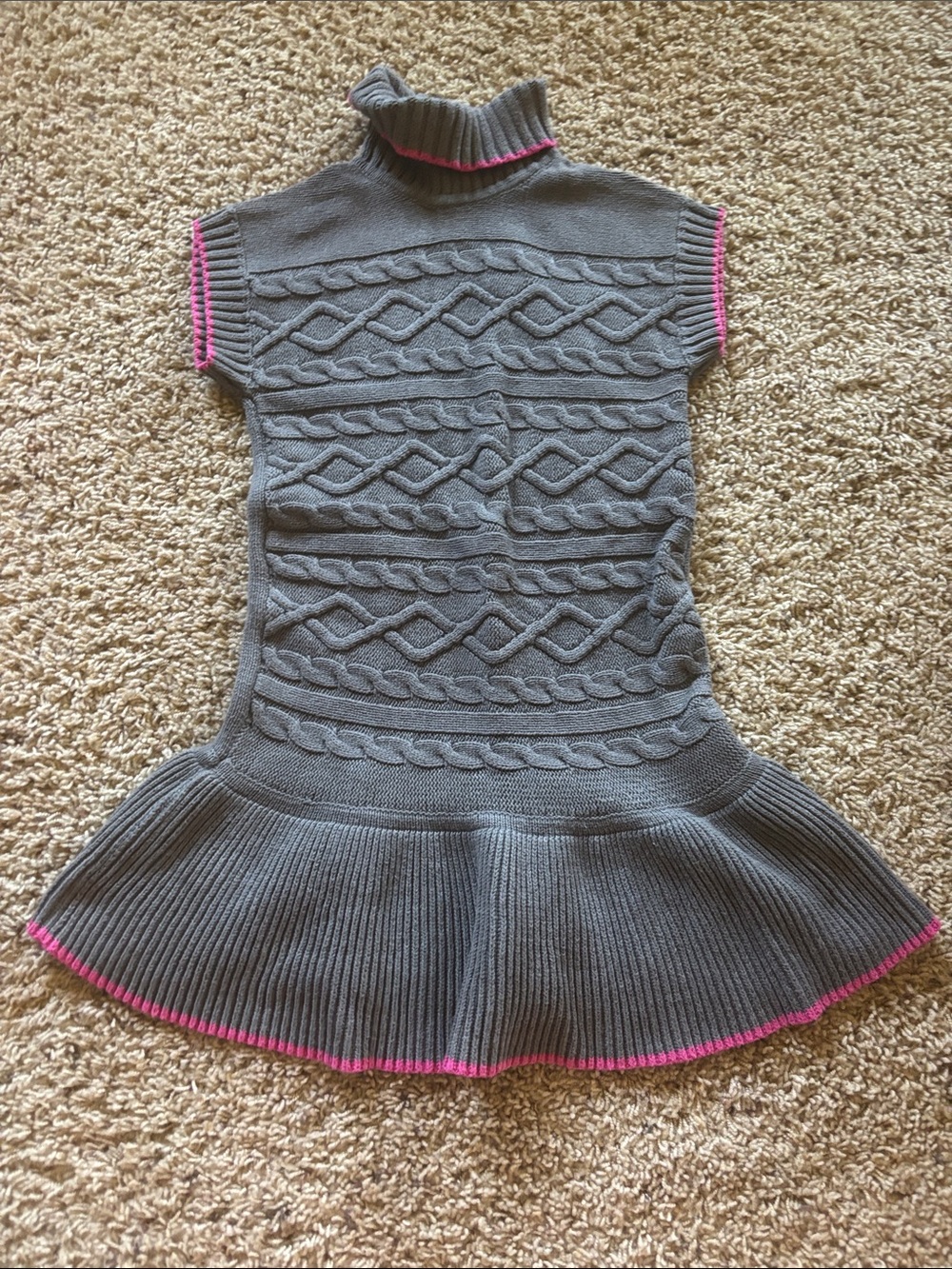 Gymboree Gray Knit Cable Turtleneck Dress with Pink Trim